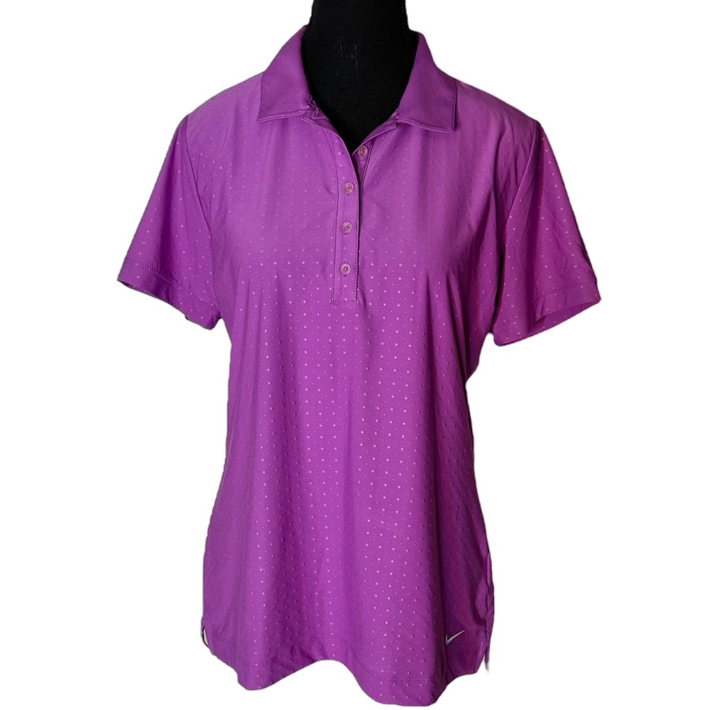 NIKE GOLF Purple Polka Dot Polo Shirt Top Athletic Golfcore Tenniscore Large - Picture 3 of 14